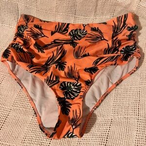 SHEIN Orange and Black Ruched Bikini Bottom